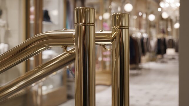 Polished Brass Stanchions with Subtle Gleam in a Retail Interior Setting