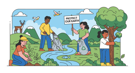 Fototapeta premium People cleaning up the environment together.