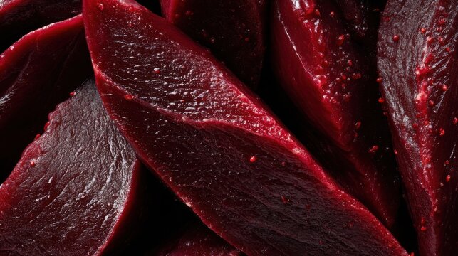 Close-up macro view of a rich, deep red beef liver slice showcasing intricate textures and vibrant color
