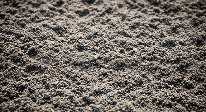 Close-up Texture of Dry Soil with Visible Grains and Small Pebbles.