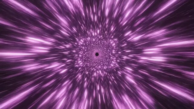 Purple cosmic light tunnel animation depicting high speed travel through a worm hole in deep space.