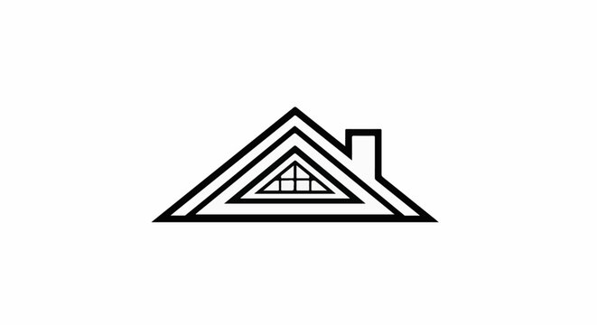 Geometric house silhouette with stacked triangular roof lines and window