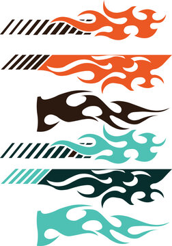 Detailed vehicle graphics and motorsport stripe vector pack with racing decals and custom car wrap design components
