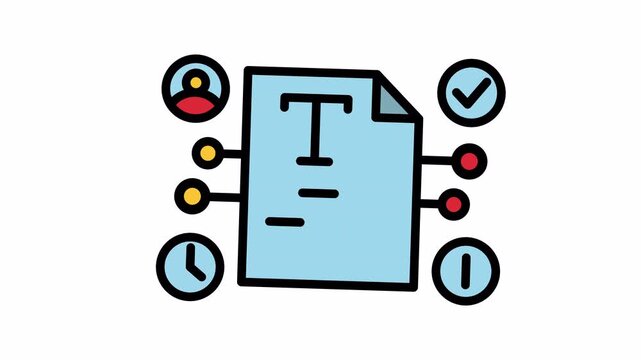 Document surrounded by feature animated icons. Suitable for presentations, infographics, digital marketing materials, and website designs.