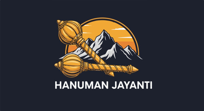 Golden maces crossed over mountains at sunset