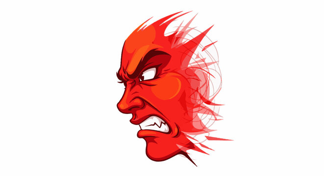 Fierce red face with spiky hair, conveying intense anger
