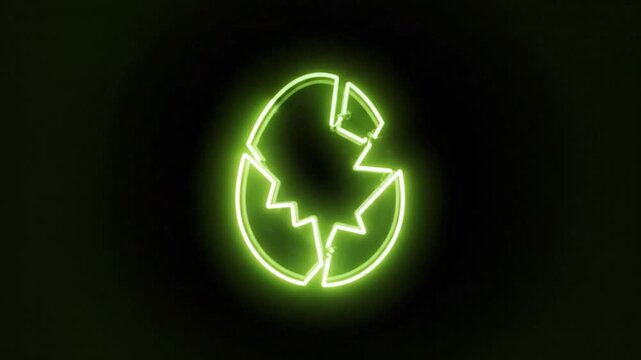 Neon cracked egg graphic design with animated color changing effect over black background