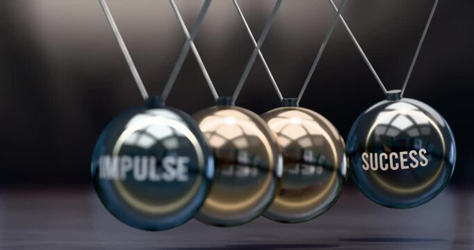 Impulse creates success. Elegant metaphor showing power of the impulse and its effects on success. Mutual and self inforcing link between impulse and success. Video can be looped
