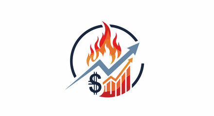 Obraz premium Flaming arrow and dollar sign with upward trending bar graph within circle