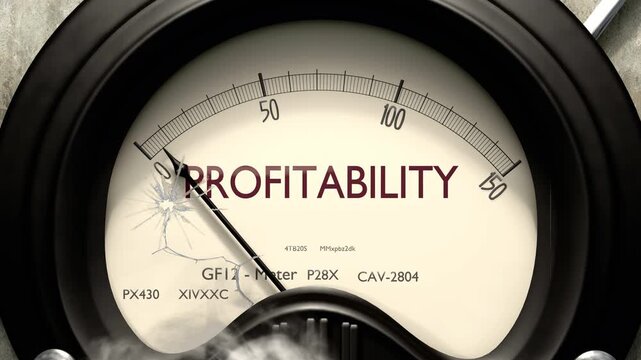 Profitability meter showing low levels of profitability. Minimum and decreasing profitability value, below the norm. Lack of profitability. None of it, insufficient.
