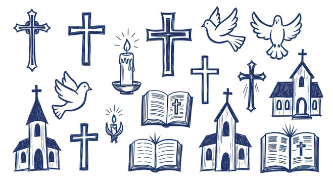 Collection of Christian Symbols and Religious Elements.