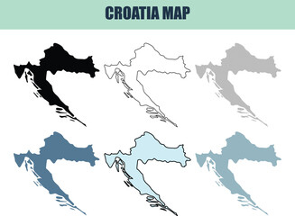 Croatia map outlines in various styles and colors for design and information © Rabeya