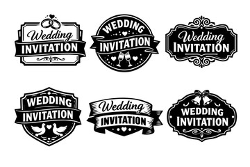 Fototapeta premium Wedding invitation labels set with vintage typography and decorative elements for marriage ceremony design