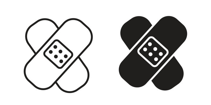 Band aid icon design. Editable outlined stroke and solid symbols