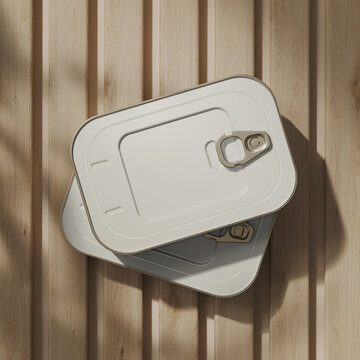 Rectangular tin cans mockup. 3D rendering