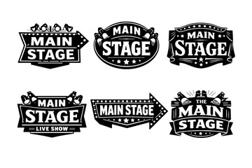Obraz premium Collection of main stage logo designs. Various designs incorporating spotlights, banners, and stars, ideal for music, theater, and concerts
