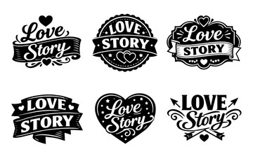 Obraz premium Love story emblems and badges collection for wedding invitations, valentine's day designs, and romantic declarations