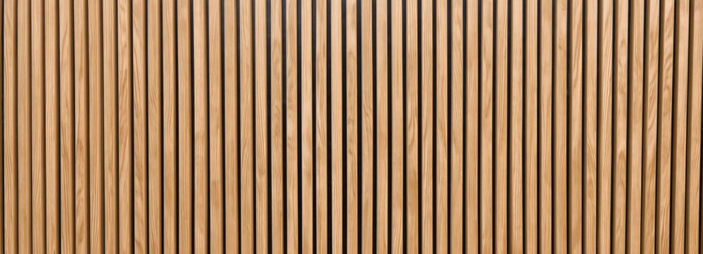 Vertical wooden slats forming a textured wall panel in varying shades of natural brown.