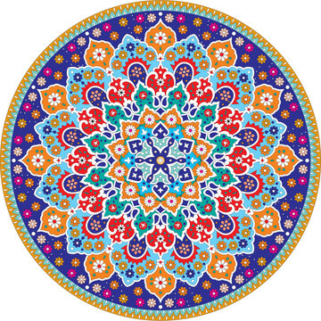 Colorful Floral Mandala Plate Design Vibrant Ornamental Circular Vector Pattern