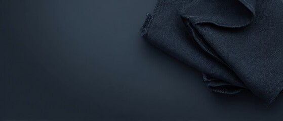 Fototapeta premium A dark, minimalist composition featuring a folded, textured cloth on a shaded, dark backdrop
