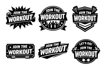 Fototapeta premium Collection of workout gym fitness logos and badge designs calling to join the exercise training session