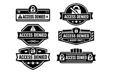 Fototapeta premium Access denied vector labels set illustrating security, restricted content, privacy, and confidential information protection