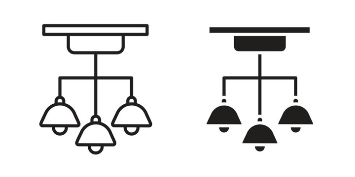 Chandelier icon design. Editable outlined stroke and solid symbols