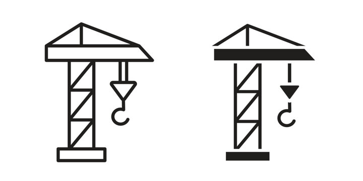 Construction crane icon design. Editable outlined stroke and solid symbols