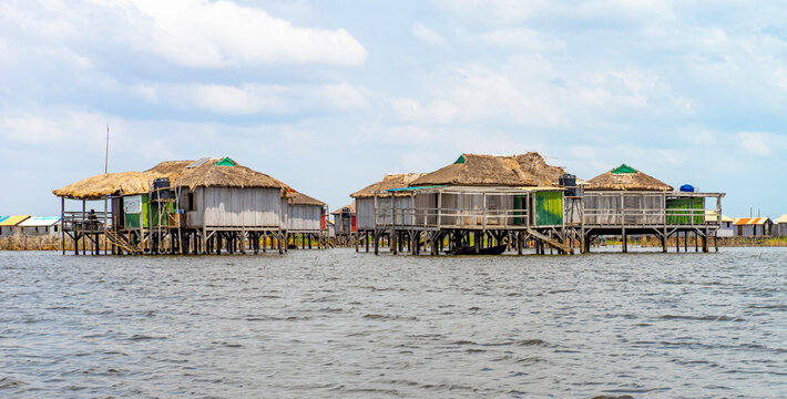 The village of Ganvie in the middle of Lake Nokou&eacute; near Cotonou in Benin, West Africa.