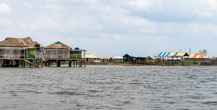 The village of Ganvie in the middle of Lake Nokou&eacute; near Cotonou in Benin, West Africa.
