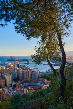 Panoramic view of Malaga city skyline in Spain.