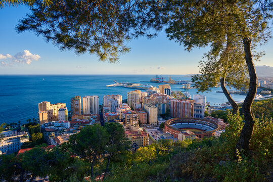 Panoramic view of Malaga city skyline in Spain.