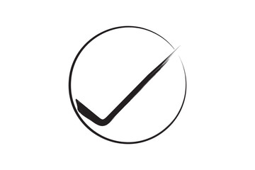 Obraz premium Black approval tick mark inside circle brush stroke sign icon verified and confirmation symbol vector illustration