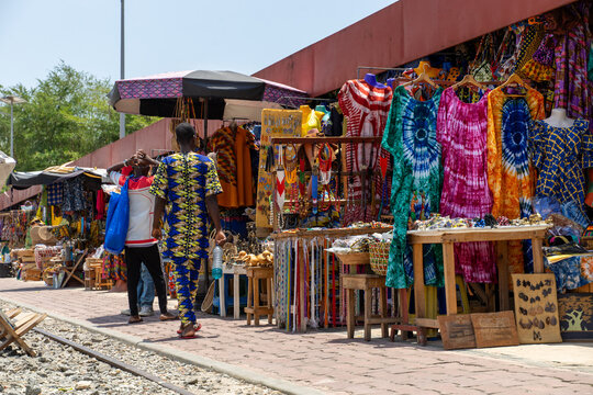 African tourist arts and crafts market in Cotonou, Benin, West-Africa