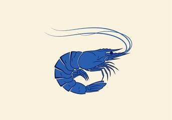 Fototapeta premium Minimalist Blue Shrimp Vector Illustration for Seafood Branding and Logo Design