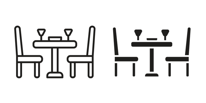 Dining table icon design. Editable outlined stroke and solid symbols