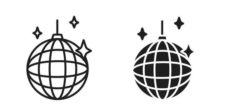 Disco ball icon design. Editable outlined stroke and solid symbols