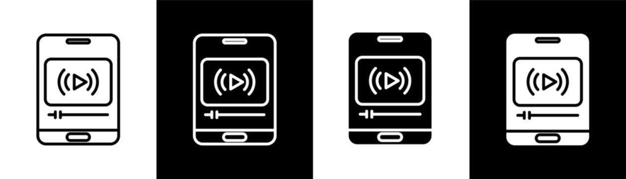 live streaming white icon set design