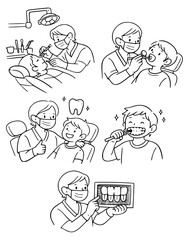 Obraz premium Dentist treating child dental care procedure set illustration