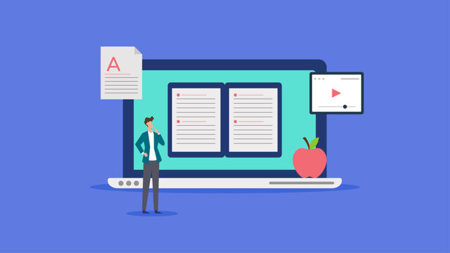 Online education app. Online training. Online education app featuring educational items and video player, suitable for elearning platforms, schools, and education websites.