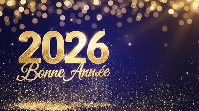 Golden 2026 Bonne Annee Sparkling Glitter Animated Background