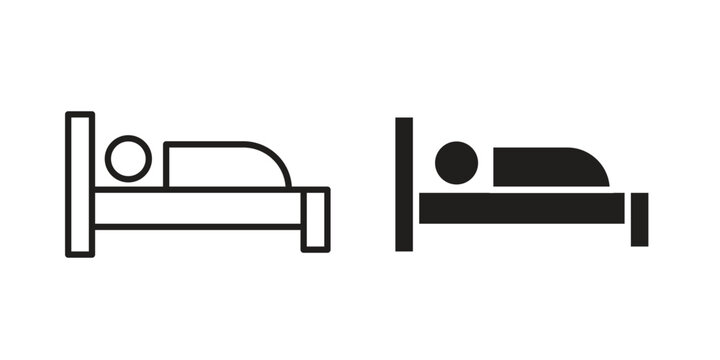 Laying in bed icon design. Editable outlined stroke and solid symbols