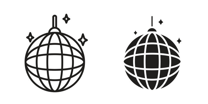 Mirror ball icon design. Editable outlined stroke and solid symbols