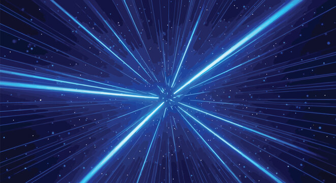 Abstract blue light rays, cosmic speed vector