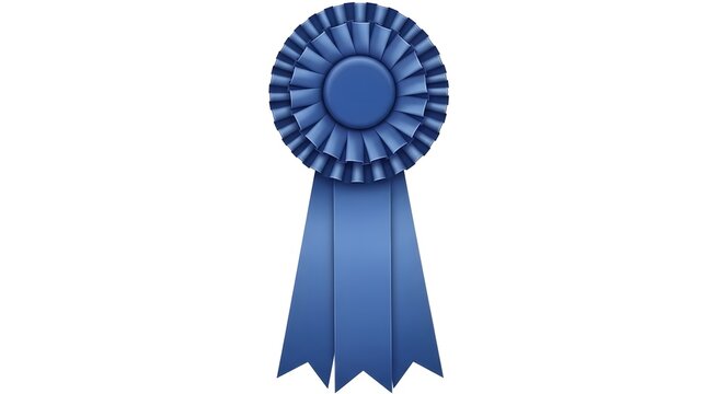 青いリボンメダル、円形メダリオン、マットな光沢、白背景 blue ribbon rosette medallion circular prize