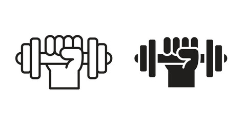 Obraz premium Strength training icon design. Editable outlined stroke and solid symbols