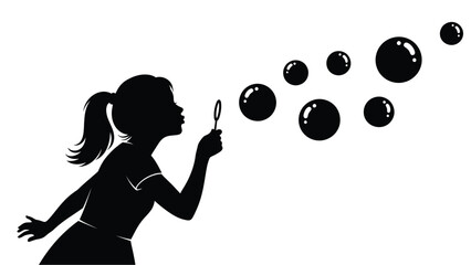 Young girl blowing bubbles a striking black silhouette © Hiron