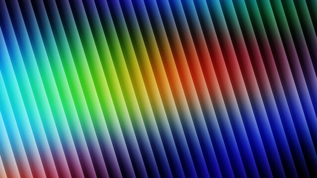 Abstract rainbow diagonal stripes with central glowing orange light and dark vignetted edges