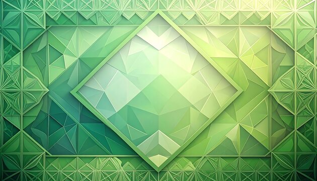 Green diamond geometric mosaic. Light & shadows interplay creating a textured, dimensional, & abstract artistic pattern