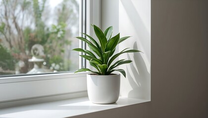 Fototapeta premium Indoor Plant Near Window with Natural Light and Shadow, Minimal Interior Background